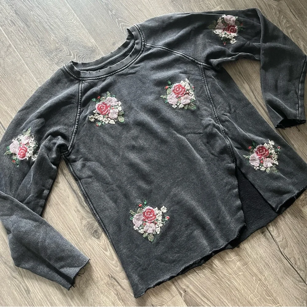 Lucky Brand Black Floral Embroidered Sweatshirt - Picture 8 of 14